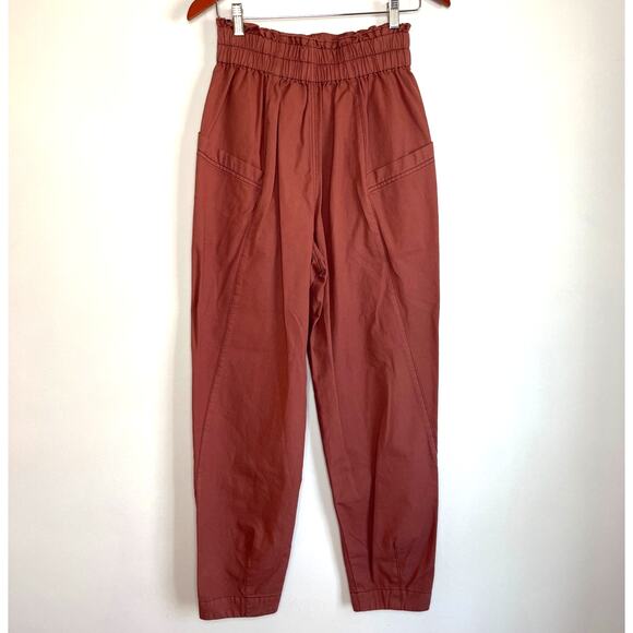 Free People Ready To Run Cinch Waist Pants Size XS Rust Baggy Barrel Tapered - Picture 2 of 9